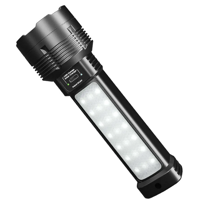 Solar Rechargeable Multi Function High Lumens LED Flashlight, Type C & Solar Charge with Emergency Light and Waterproof