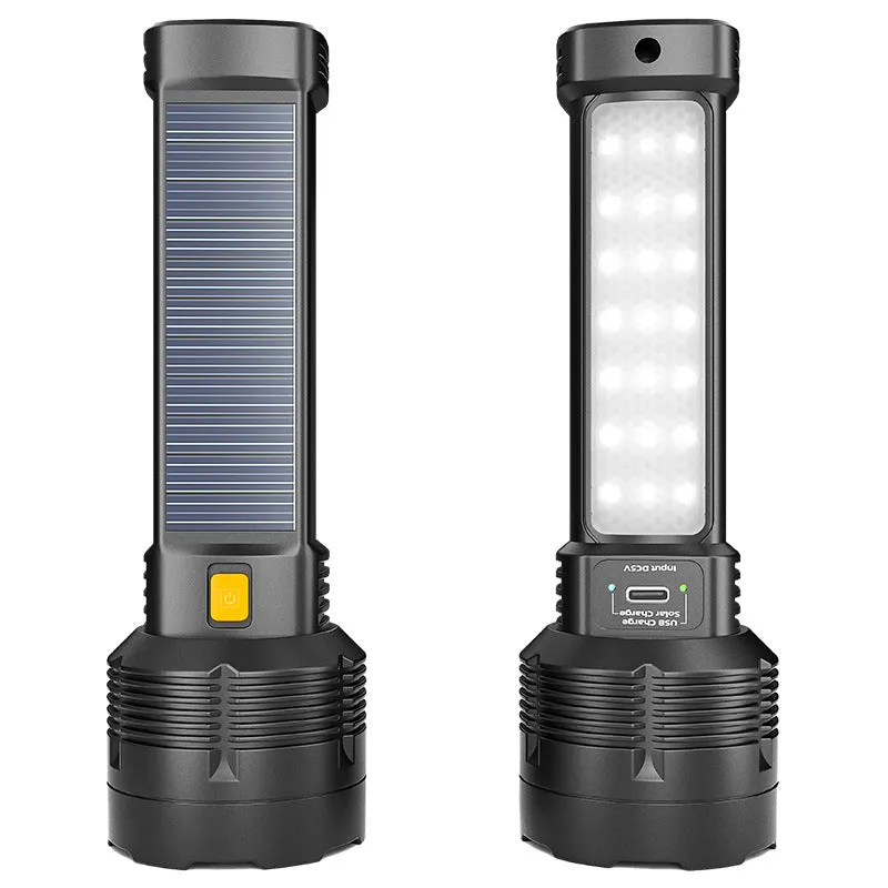 Solar Rechargeable Multi Function High Lumens LED Flashlight, Type C & Solar Charge with Emergency Light and Waterproof