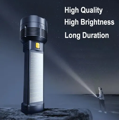 Solar Rechargeable Multi Function High Lumens LED Flashlight, Type C & Solar Charge with Emergency Light and Waterproof