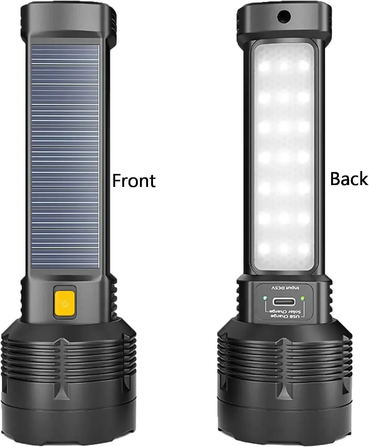 Solar Rechargeable Multi Function High Lumens LED Flashlight, Type C & Solar Charge with Emergency Light and Waterproof