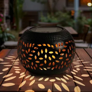 Solar Table Lantern – Black Moroccan-Style Outdoor LED Light
