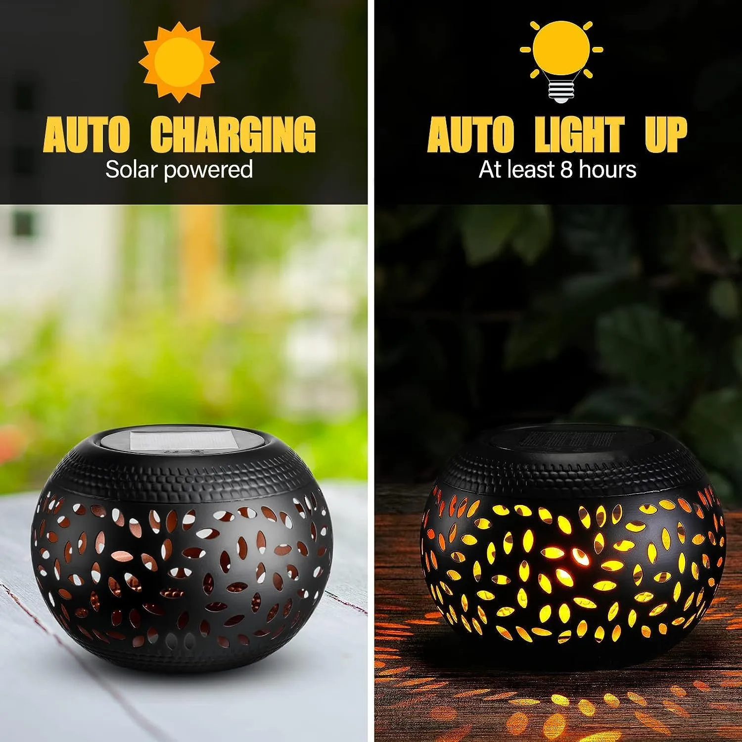 Solar Table Lantern – Black Moroccan-Style Outdoor LED Light