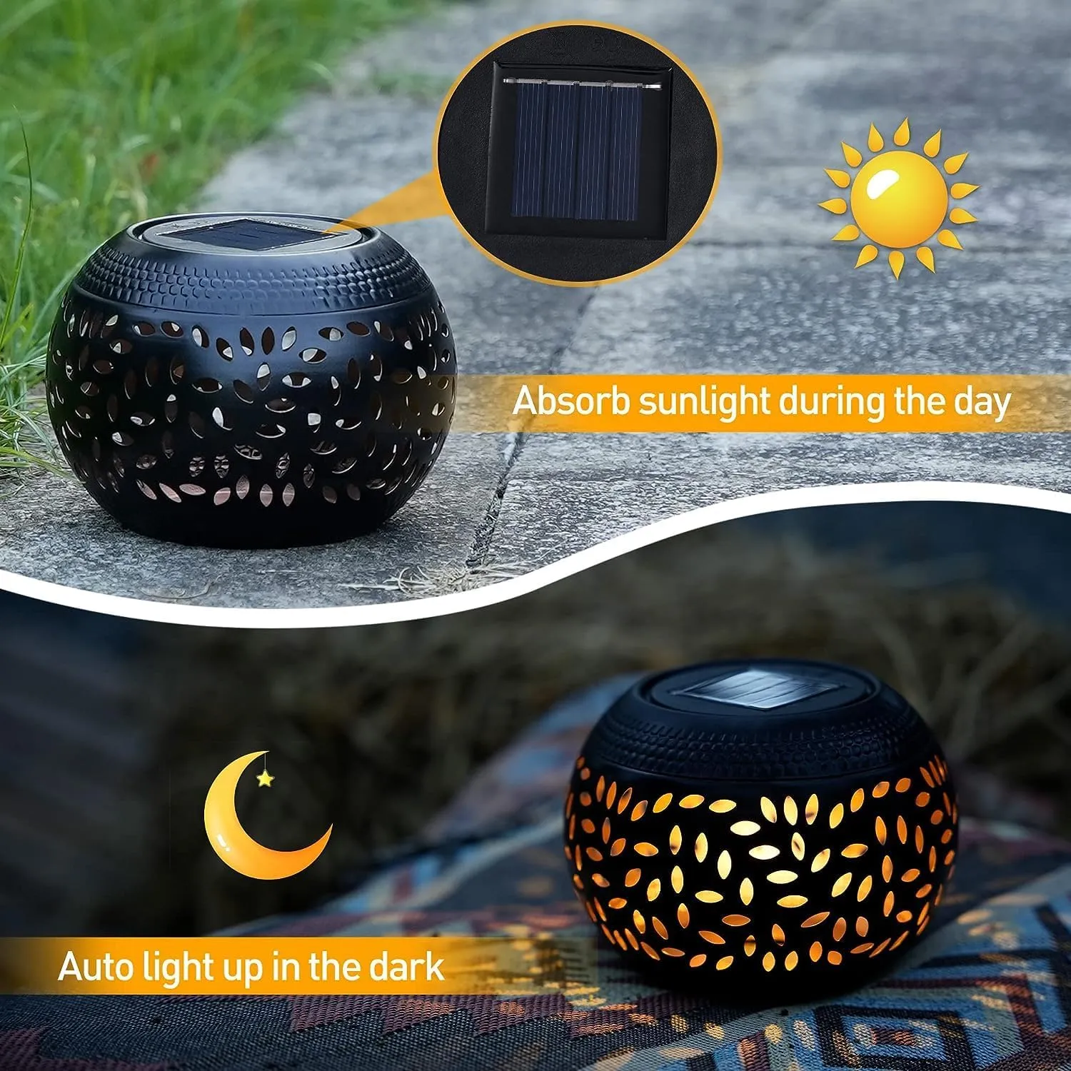 Solar Table Lanterns Outdoor Waterproof - 1 Pack LED Lamp Black Metal Tabletop Light Solar Powered Decorative Lantern for Indoor Desk Bedroom Patio Garden Pathway Yard(1 Pack)