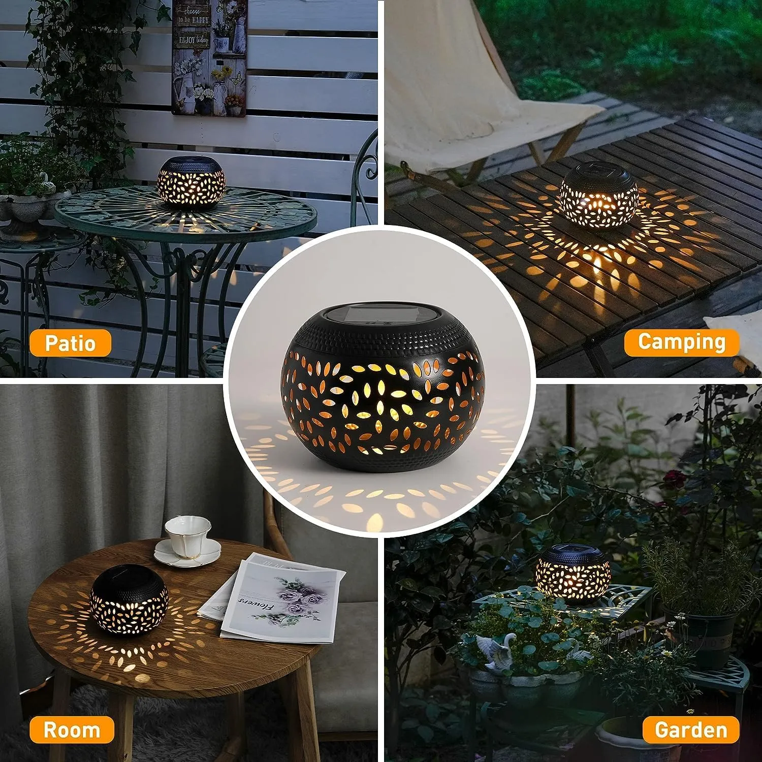 Solar Table Lanterns Outdoor Waterproof - 1 Pack LED Lamp Black Metal Tabletop Light Solar Powered Decorative Lantern for Indoor Desk Bedroom Patio Garden Pathway Yard(1 Pack)