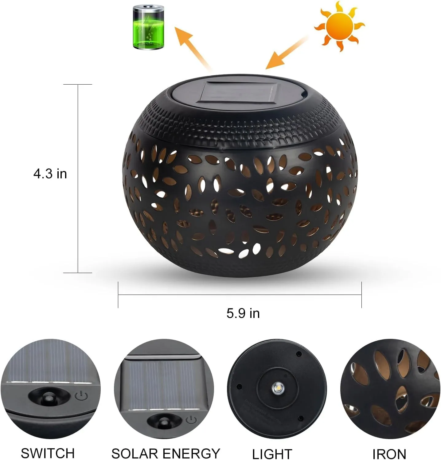 Solar Table Lanterns Outdoor Waterproof - 1 Pack LED Lamp Black Metal Tabletop Light Solar Powered Decorative Lantern for Indoor Desk Bedroom Patio Garden Pathway Yard(1 Pack)