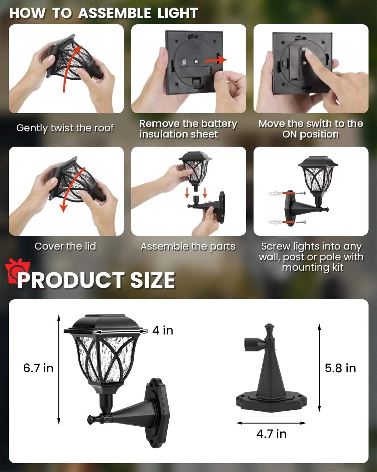 Solar Wall Lantern Outdoor Playhouse Light, Waterproof Decorative Solar Powered for Storage Shed, Playground, Dog House, Garden Wall, Fence, Patio, Backyard (2 Pack)