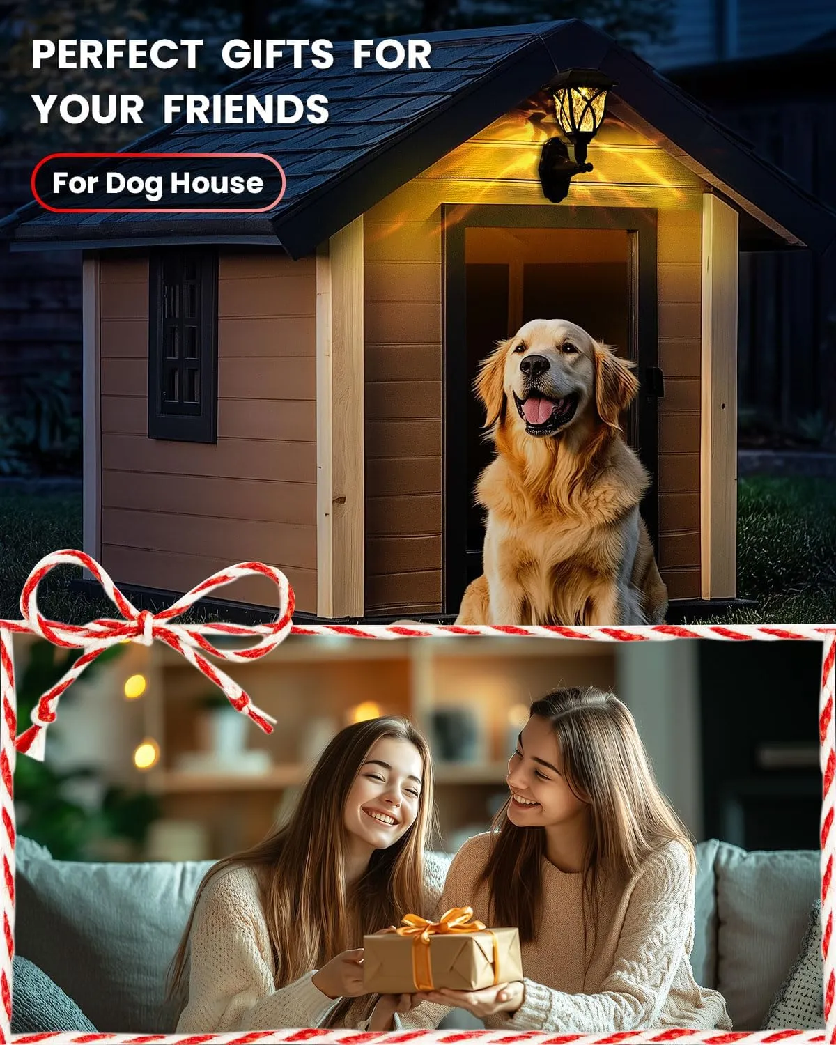 Solar Wall Lantern Outdoor Playhouse Light, Waterproof Decorative Solar Powered for Storage Shed, Playground, Dog House, Garden Wall, Fence, Patio, Backyard (2 Pack)