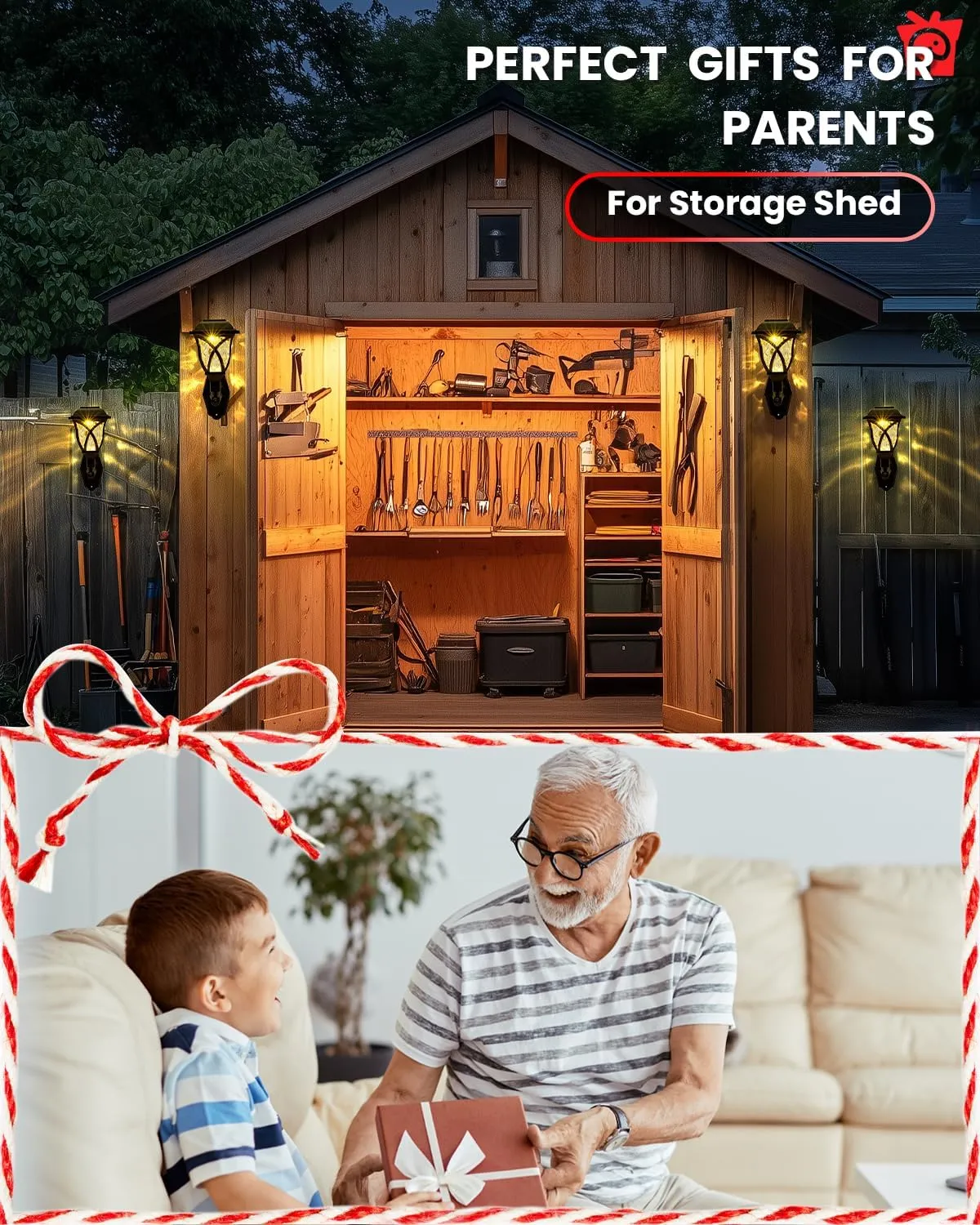 Solar Wall Lantern Outdoor Playhouse Light, Waterproof Decorative Solar Powered for Storage Shed, Playground, Dog House, Garden Wall, Fence, Patio, Backyard (2 Pack)