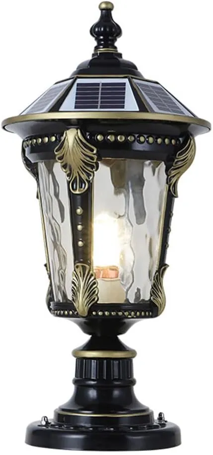 Solar Waterproof Lamp Shade Traditional Column Headlight Outdoor Pillar Head Light Fence Courtyard Lighting Fixture Exterior Post Lantern with Pier Mount Base for Landscape Community Patio Gard
