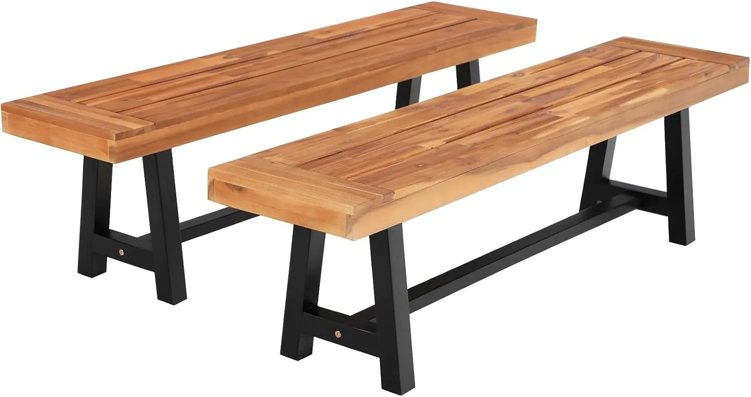 Sophia & William Outdoor Bench Garden Bench Wood 63", Patio Dining Bench Weatherproof, Wooden Park Front Porch Benches for Outside, Backless Acacia Wood Bench Long Narrow Clearance, 2 Pack, Teak