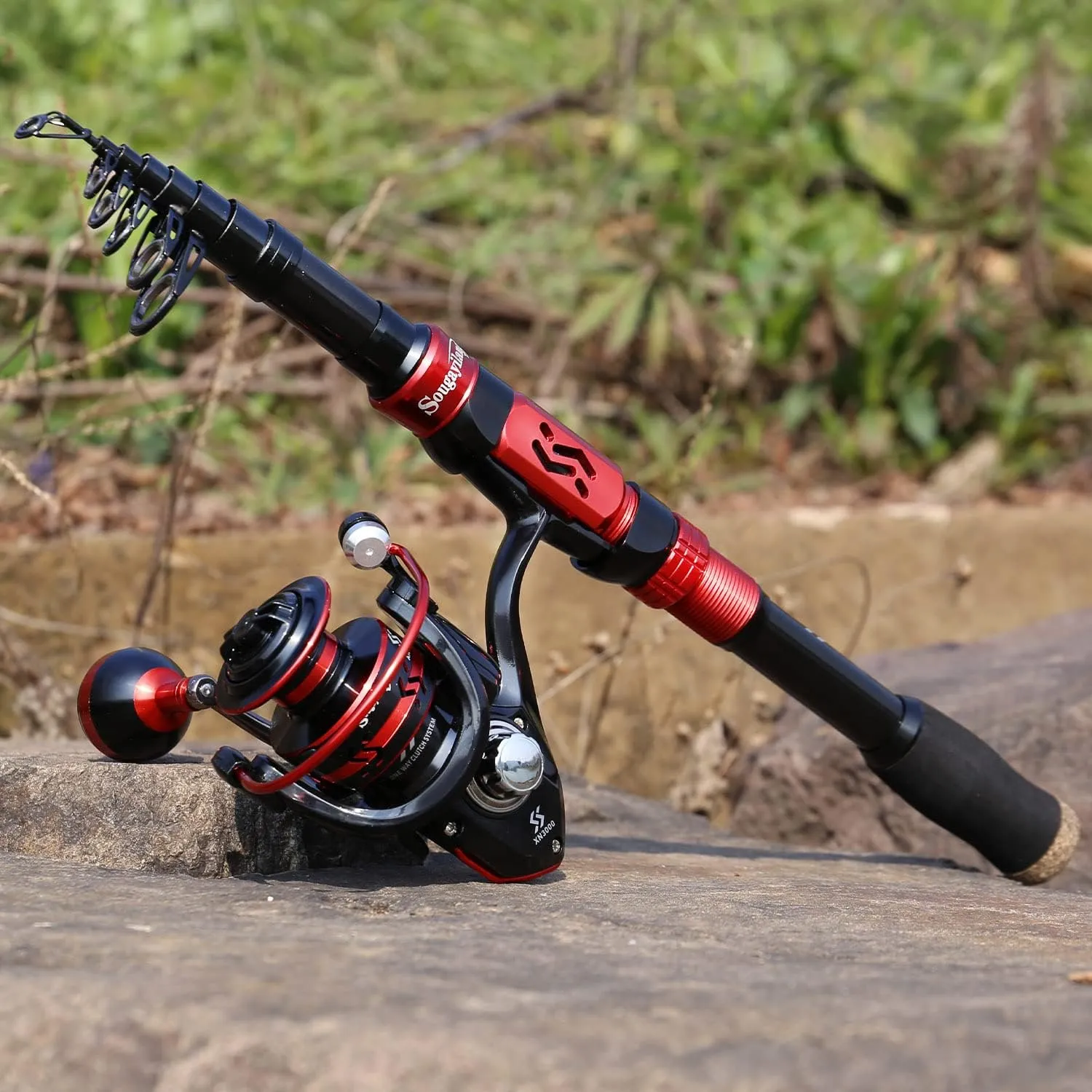 Sougayilang Portable Telescopic Fishing Rod Reel Combos Carbon Fiber Spinning Fishing ploe and Spinning Reel