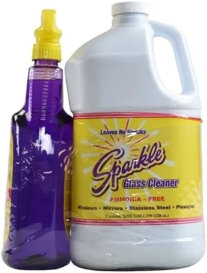 Sparkle Glass Cleaner Spray Bottle & Refill Bottle, Ammonia-Free Original Formula Glass Cleaner, Leaves No Streaks, 33.8 FL OZ Spray Bottle & 1 Gallon Refill Bottle (Pack of 1)