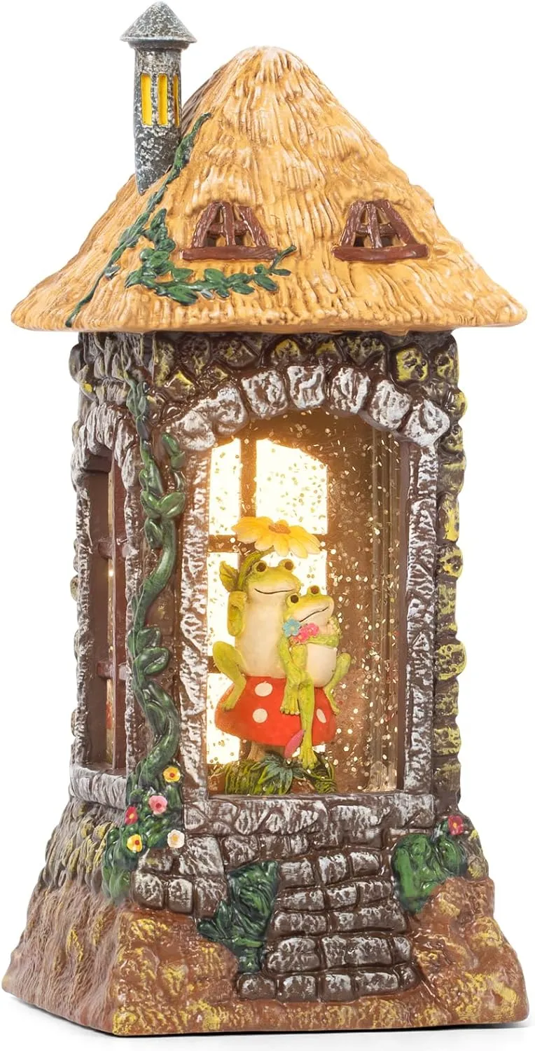 Spring Decor Indoor Frog Snow Globes,Glittering with 6 H Timer Tabletop Figurine Resin Snow Globe Lanterns Green Frog Decor for Spring Gifts