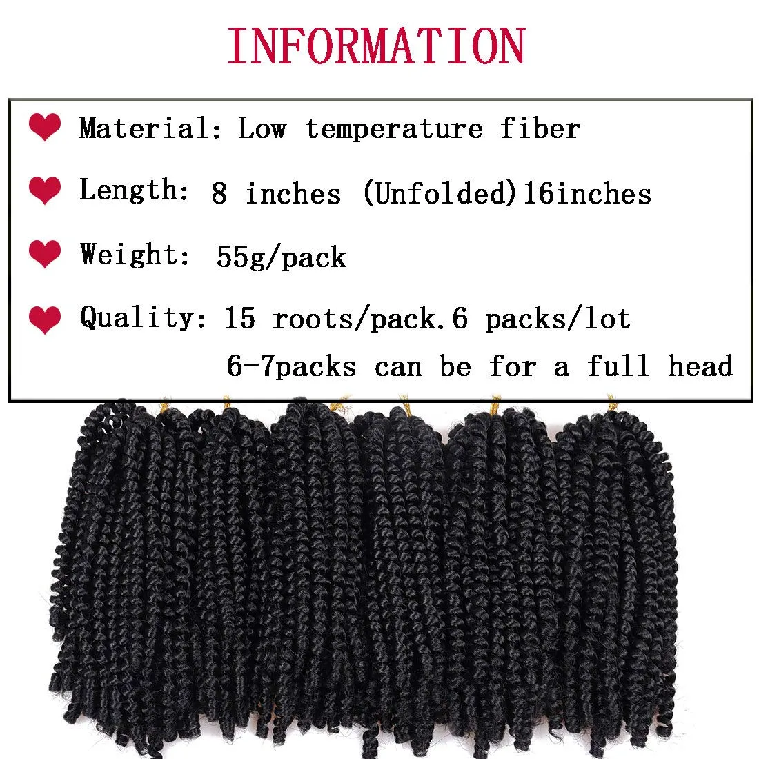 Spring Twist Hair 8 Inch 6 Packs Spring Twist Crochet Hair for Black Women Springy Afro Twist Hair Fluffy Kinky Twist Crochet Braids Synthetic Braiding Hair for Butterfly Locs Hair Extensions