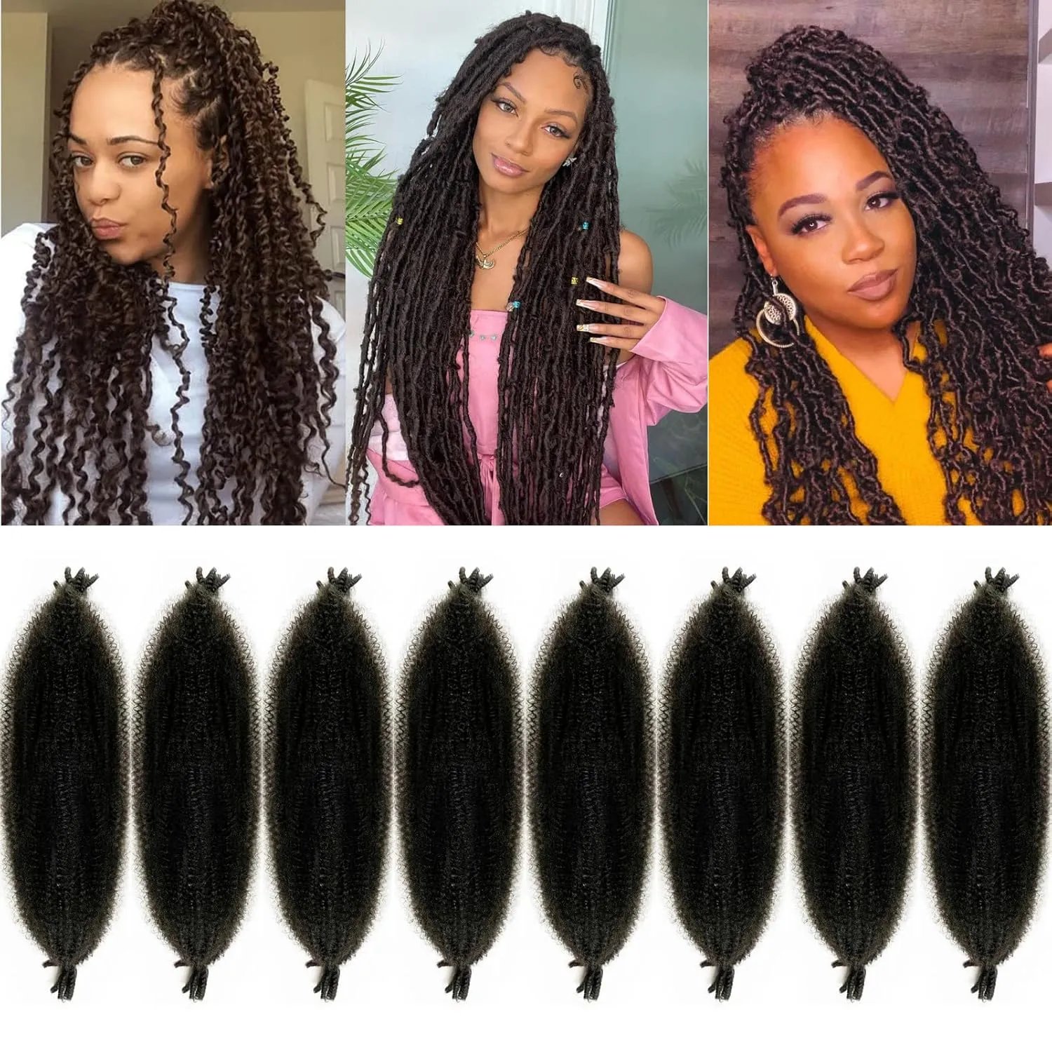 Springy Afro Twist Hair 24 Inch 8 Packs Marley Hair Pre-fluffed Spring Twist Hair Twisted Up Kinky Twist Cuban Twist Crochet Hair Pre-separated Braiding Hair For Black Women (24inch, 4#)