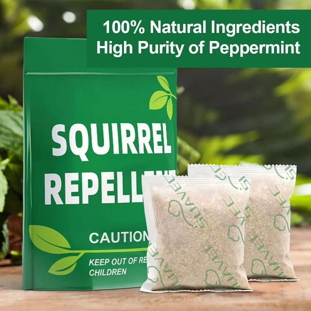 Squirrel Repellent Outdoor, Squirrel Repellant for Attic, Chipmunk Repellents, Squirrel Repeller, Squirrel Deterrent for Garden, Repellent for Squirrels, Keep Squirrel Out of Garage-12 Pouches
