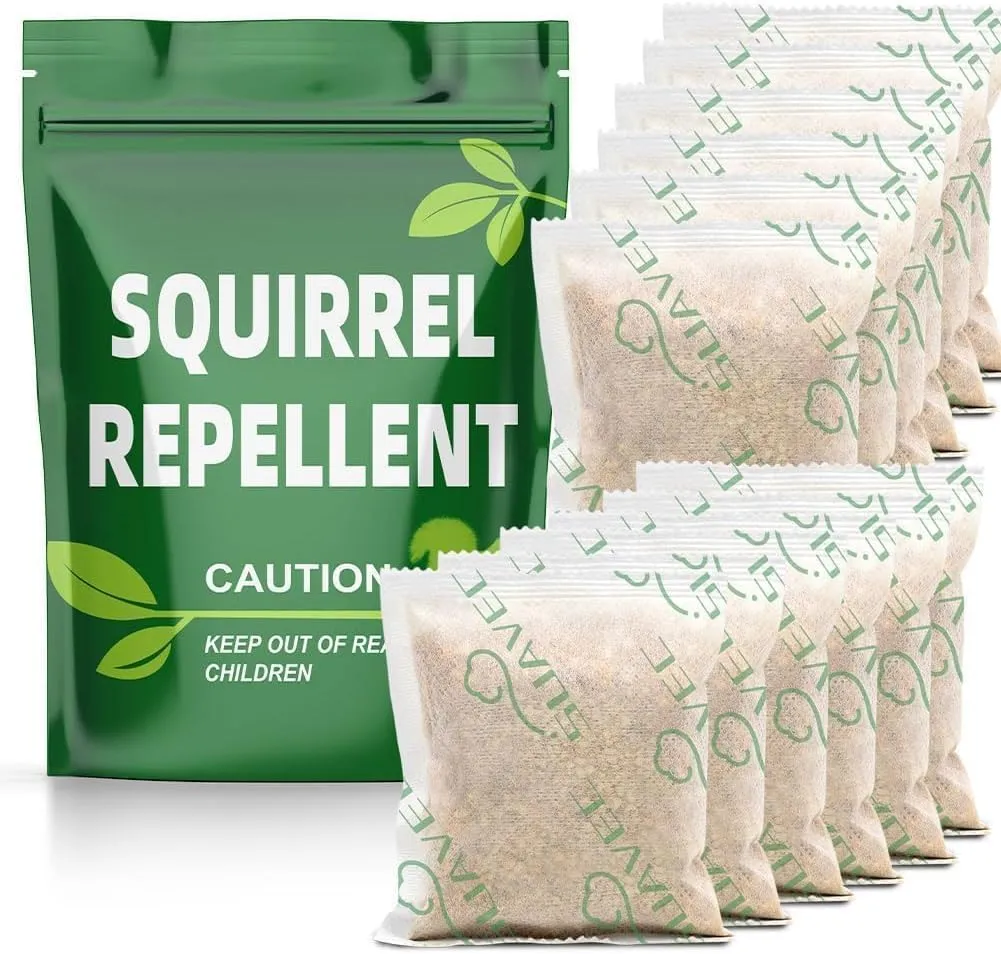 Squirrel Repellent Outdoor, Squirrel Repellant for Attic, Chipmunk Repellents, Squirrel Repeller, Squirrel Deterrent for Garden, Repellent for Squirrels, Keep Squirrel Out of Garage-12 Pouches