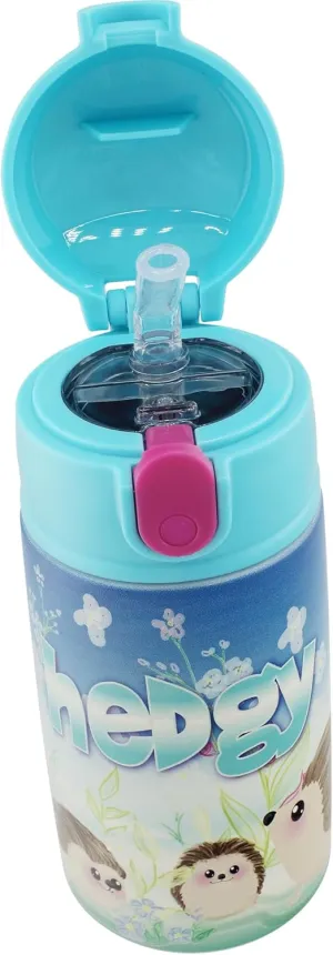 SRM Entertainment Stainless Steel Water Bottle with Straw Lid, Tumbler with Straw Spout and Flip Top Spill-Safe Lid, Travel Cup for Water, Milk, Juice, 13 oz (Trend Zoo Hedgehog)