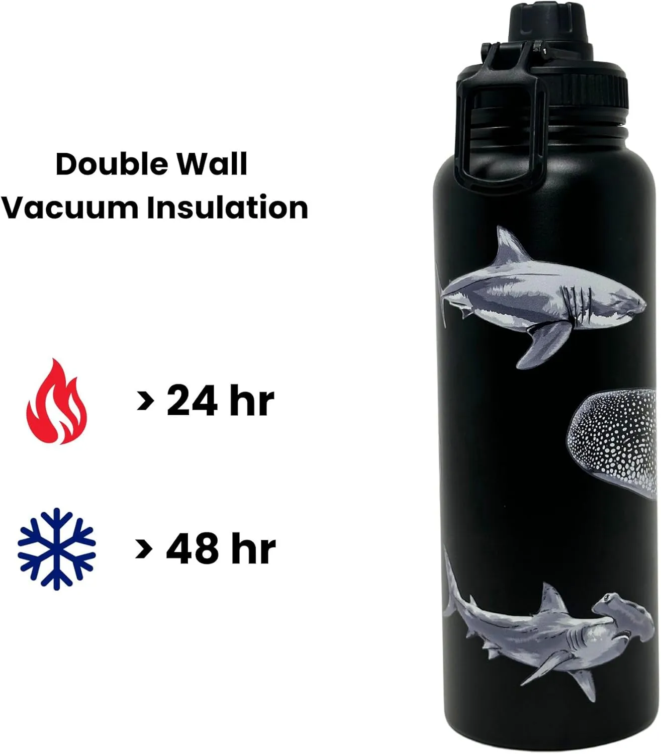 Stainless Reusable Waterbottle Keep 48h Cold/12h Hot (1, DSWB, Round, 25, Fluid Ounces) (Black (40oz))
