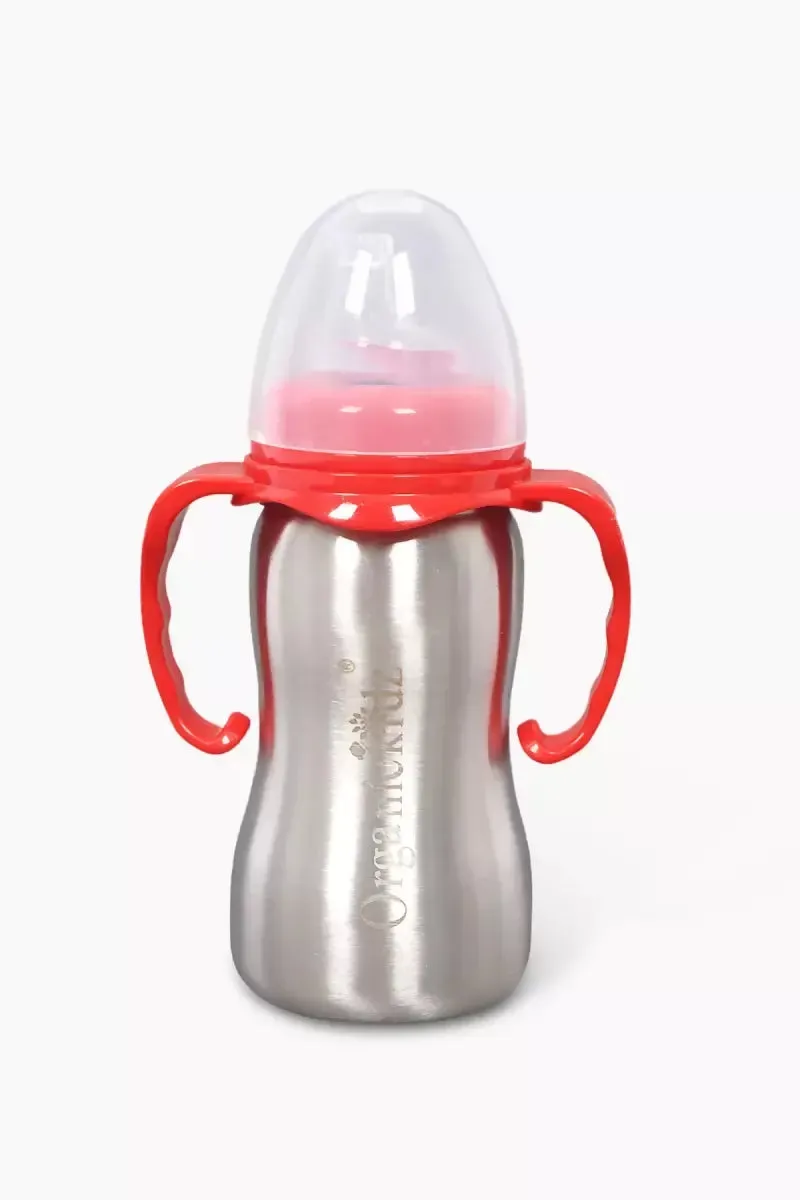 Stainless Steel Baby Milk Feeding Bottle- 290 ml (Red)