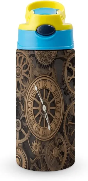 Stainless Steel Cup, Steampunk Gears Clock Print Sports Cup Perfect for Travel, Beach, Sports, And Everyday Hydration