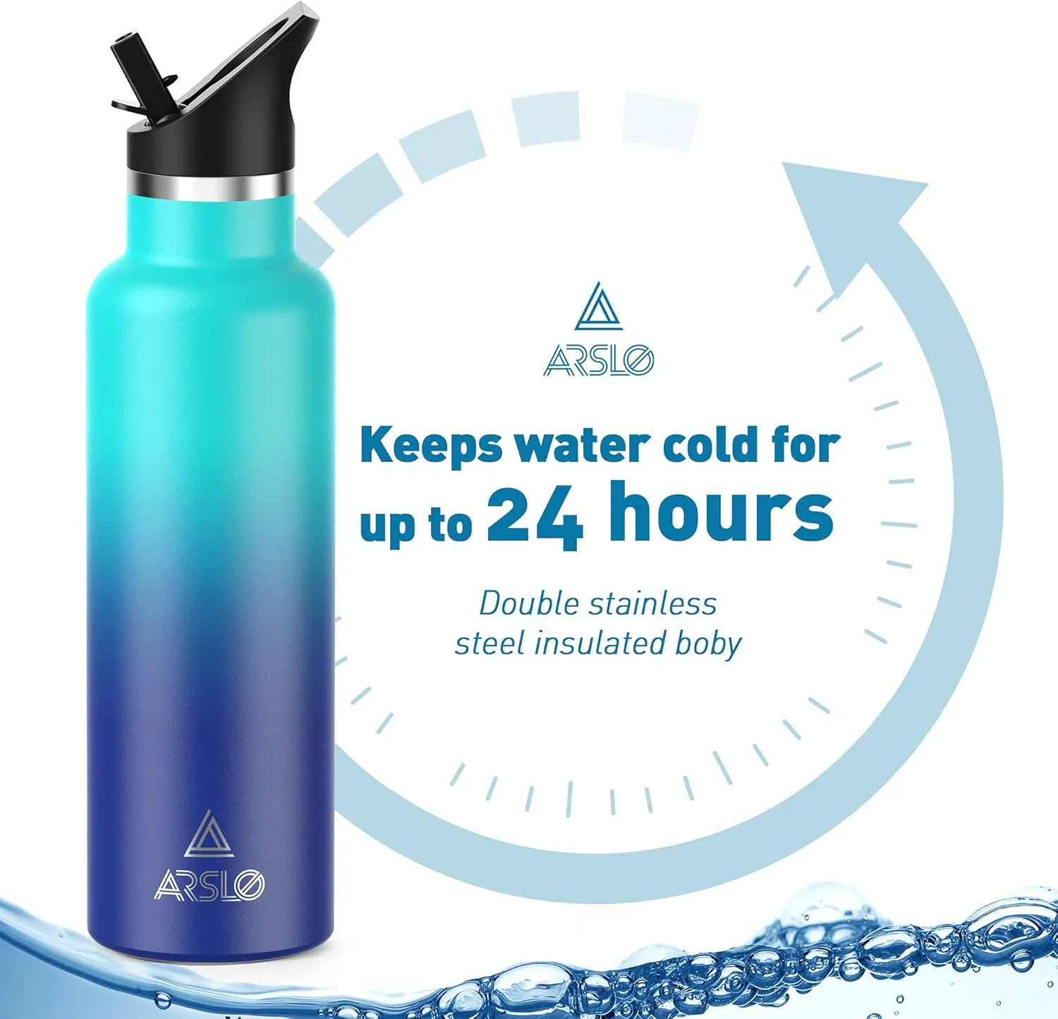 Stainless Steel Double Wall Water Bottles, Vacuum Insulated Bottle With Straw Lid, Insulated Water Bottle Keeps Water Cold for 24 Hours, Hot for 12 Hours, Hiking, Sports