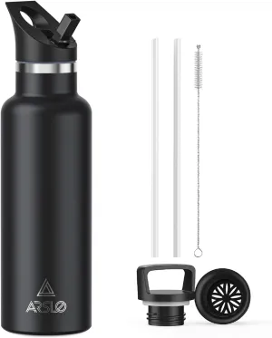 Stainless Steel Double Wall Water Bottles, Vacuum Insulated Bottle With Straw Lid, Insulated Water Bottle Keeps Water Cold for 24 Hours, Hot for 12 Hours, Hiking, Sports