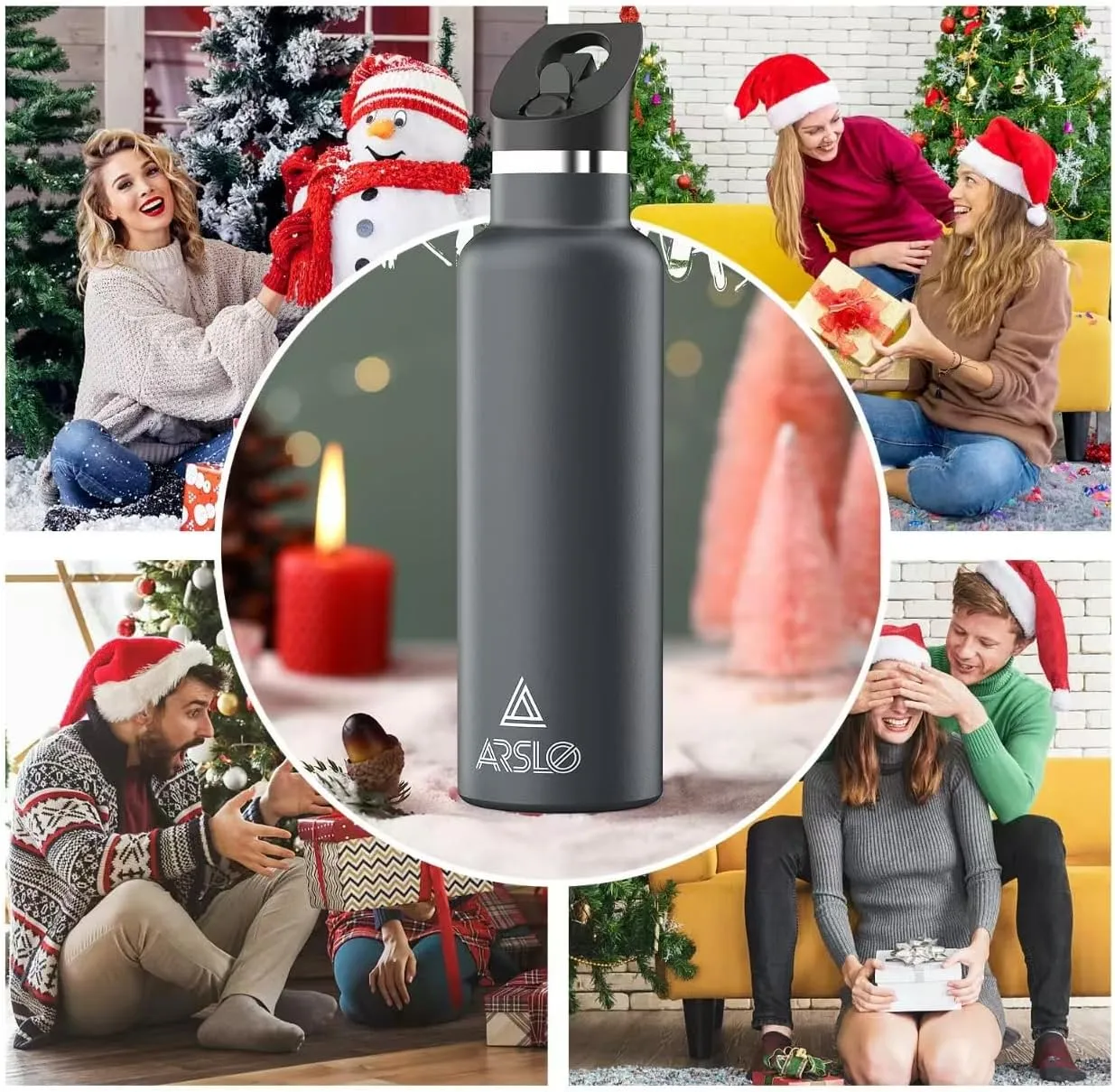 Stainless Steel Double Wall Water Bottles, Vacuum Insulated Bottle With Straw Lid, Insulated Water Bottle Keeps Water Cold for 24 Hours, Hot for 12 Hours, Hiking, Sports