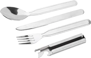 Stainless Steel Tableware Set Durable Lightweight Compact Portable Knife Fork Spoon Bottle Opener for Camping Picnic Outdoor Travel Silver 4pcs