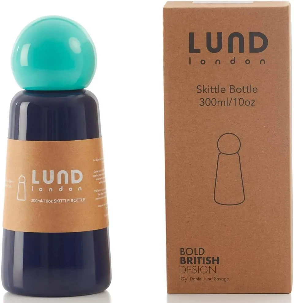 Stainless Steel Water Bottle | 300ml Insulated Water Bottle BPA Free | Cool and Modern Leak Proof Skittle Bottle Flask | Cold for 24  Hours, Hot for 12 | Indigo & Turquoise by Lund London