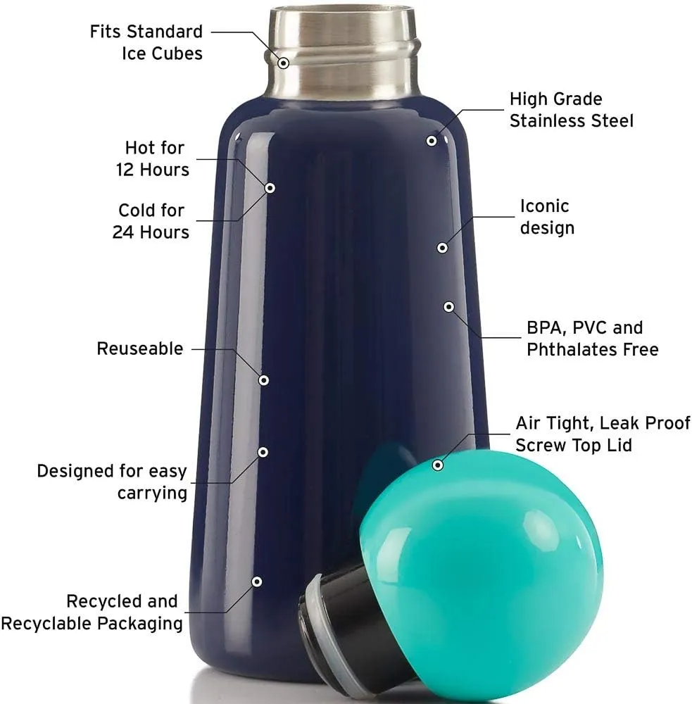 Stainless Steel Water Bottle | 300ml Insulated Water Bottle BPA Free | Cool and Modern Leak Proof Skittle Bottle Flask | Cold for 24  Hours, Hot for 12 | Indigo & Turquoise by Lund London