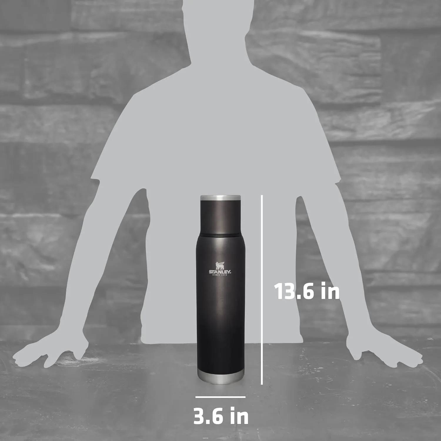 Stanley Adventure-To-Go Vacuum Bottle 1.4 qt | Wide Mouth with Leakproof Cup Lid | Keep Drinks Hot or Cold | Packable for Travel | Insulated Stainless Steel Thermos | BPA-Free | Charcoal Glow