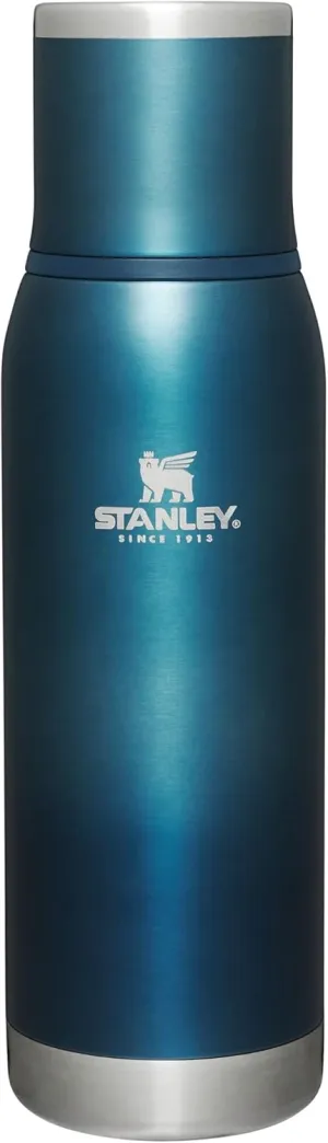 Stanley Adventure-To-Go Vacuum Bottle 25 oz | Wide Mouth with Leakproof Cup Lid | Keep Drinks Hot or Cold | Packable for Travel | Insulated Stainless Steel Thermos | BPA-Free | Blue Glow