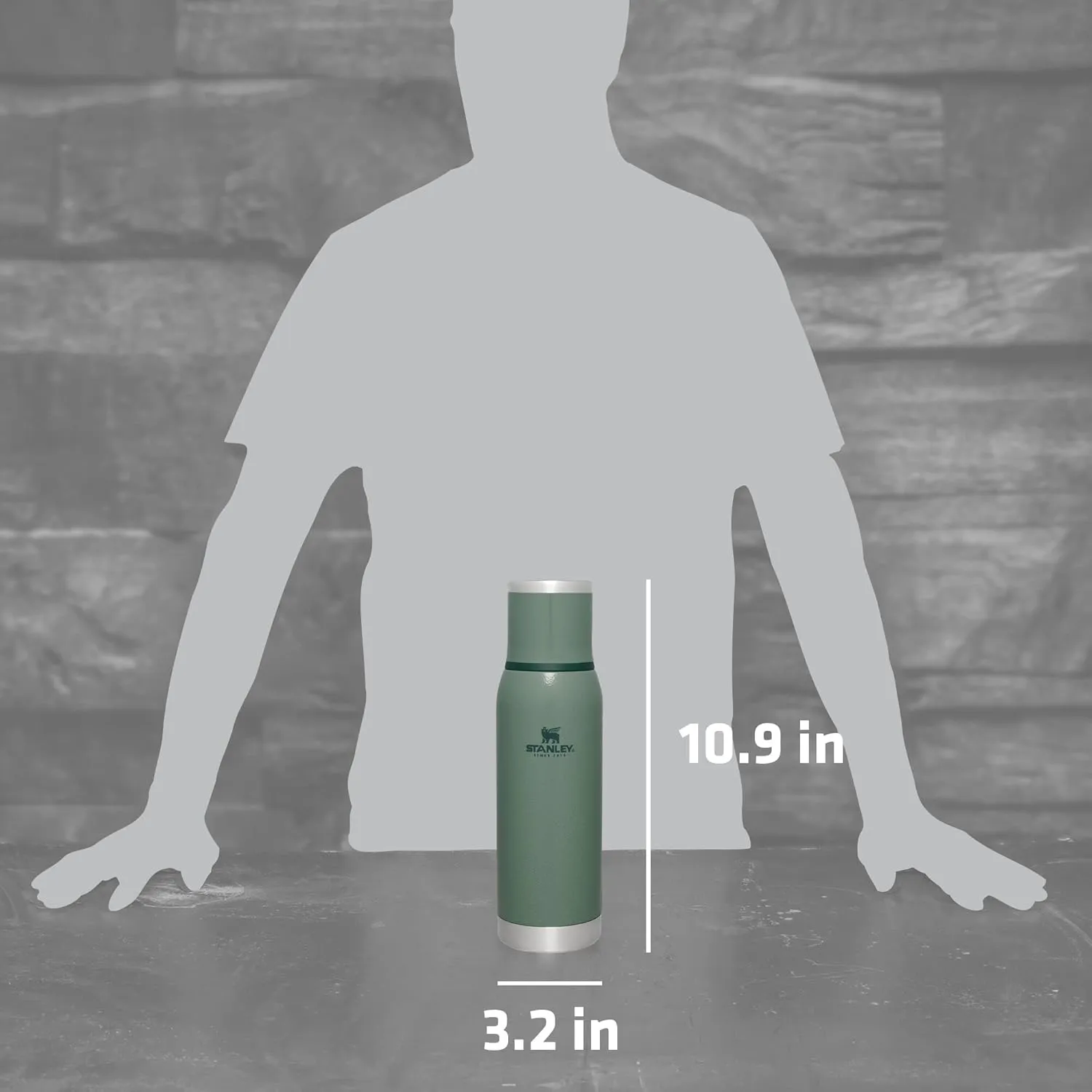 Stanley Adventure-to-Go Vacuum Bottle 25 oz | Wide Mouth with Leakproof Cup Lid | Keep Drinks Hot or Cold | Packable for Travel | Insulated Stainless Steel Thermos | BPA-Free | Hammertone Green