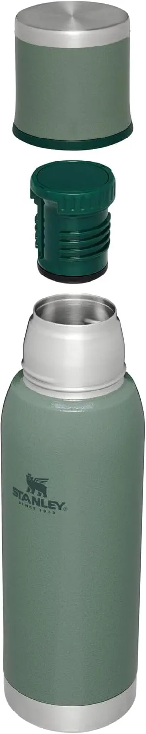 Stanley Adventure-to-Go Vacuum Bottle 25 oz | Wide Mouth with Leakproof Cup Lid | Keep Drinks Hot or Cold | Packable for Travel | Insulated Stainless Steel Thermos | BPA-Free | Hammertone Green