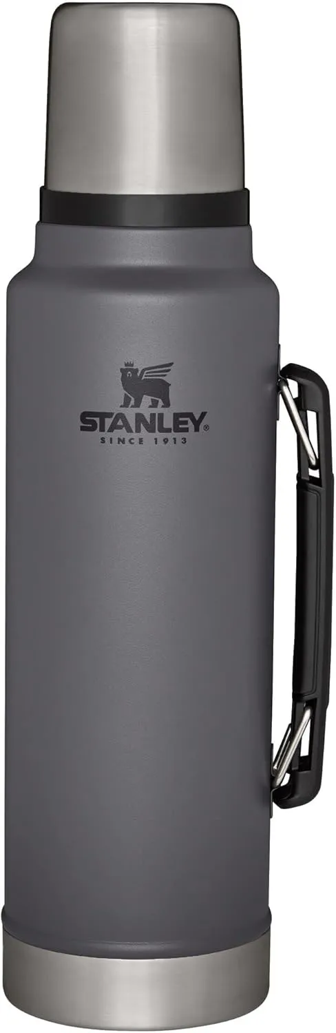 Stanley Classic Legendary Vacuum Bottle 1.5 qt | Wide Mouth with Leakproof Cup Lid | Keep Drinks Hot or Cold | Packable for Travel | Insulated Stainless Steel Thermos | BPA-Free | Charcoal