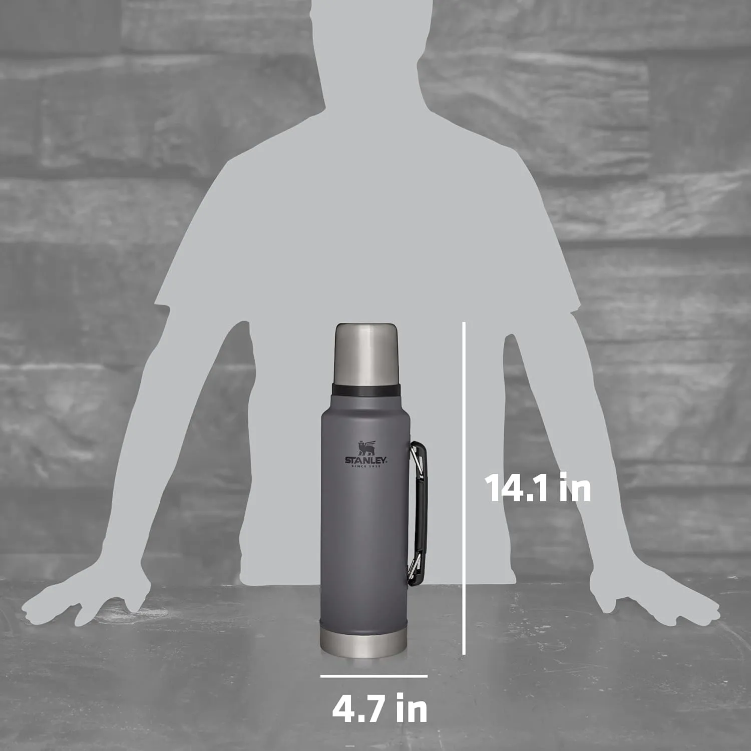 Stanley Classic Legendary Vacuum Bottle 1.5 qt | Wide Mouth with Leakproof Cup Lid | Keep Drinks Hot or Cold | Packable for Travel | Insulated Stainless Steel Thermos | BPA-Free | Charcoal