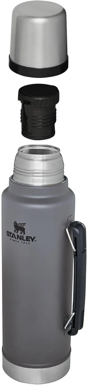 Stanley Classic Legendary Vacuum Bottle 1.5 qt | Wide Mouth with Leakproof Cup Lid | Keep Drinks Hot or Cold | Packable for Travel | Insulated Stainless Steel Thermos | BPA-Free | Charcoal