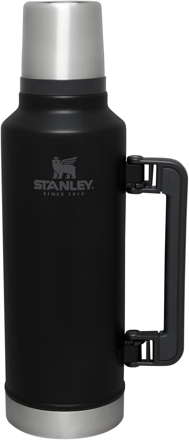 Stanley Classic Legendary Vacuum Bottle 2.0 qt | Wide Mouth with Leakproof Cup Lid | Keep Drinks Hot or Cold | Packable for Travel | Insulated Stainless Steel Thermos | BPA-Free | Black 2.0