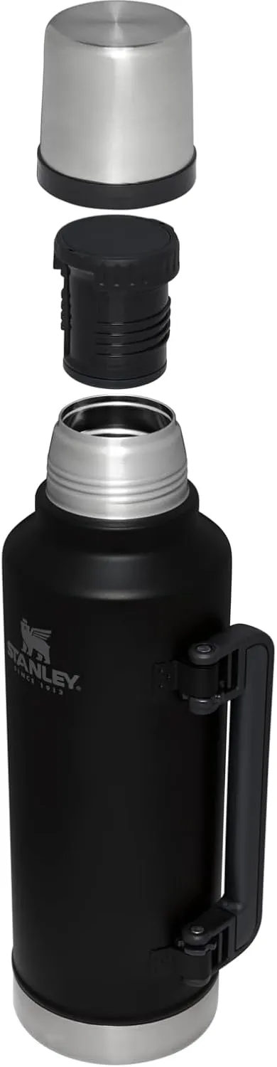 Stanley Classic Legendary Vacuum Bottle 2.0 qt | Wide Mouth with Leakproof Cup Lid | Keep Drinks Hot or Cold | Packable for Travel | Insulated Stainless Steel Thermos | BPA-Free | Black 2.0