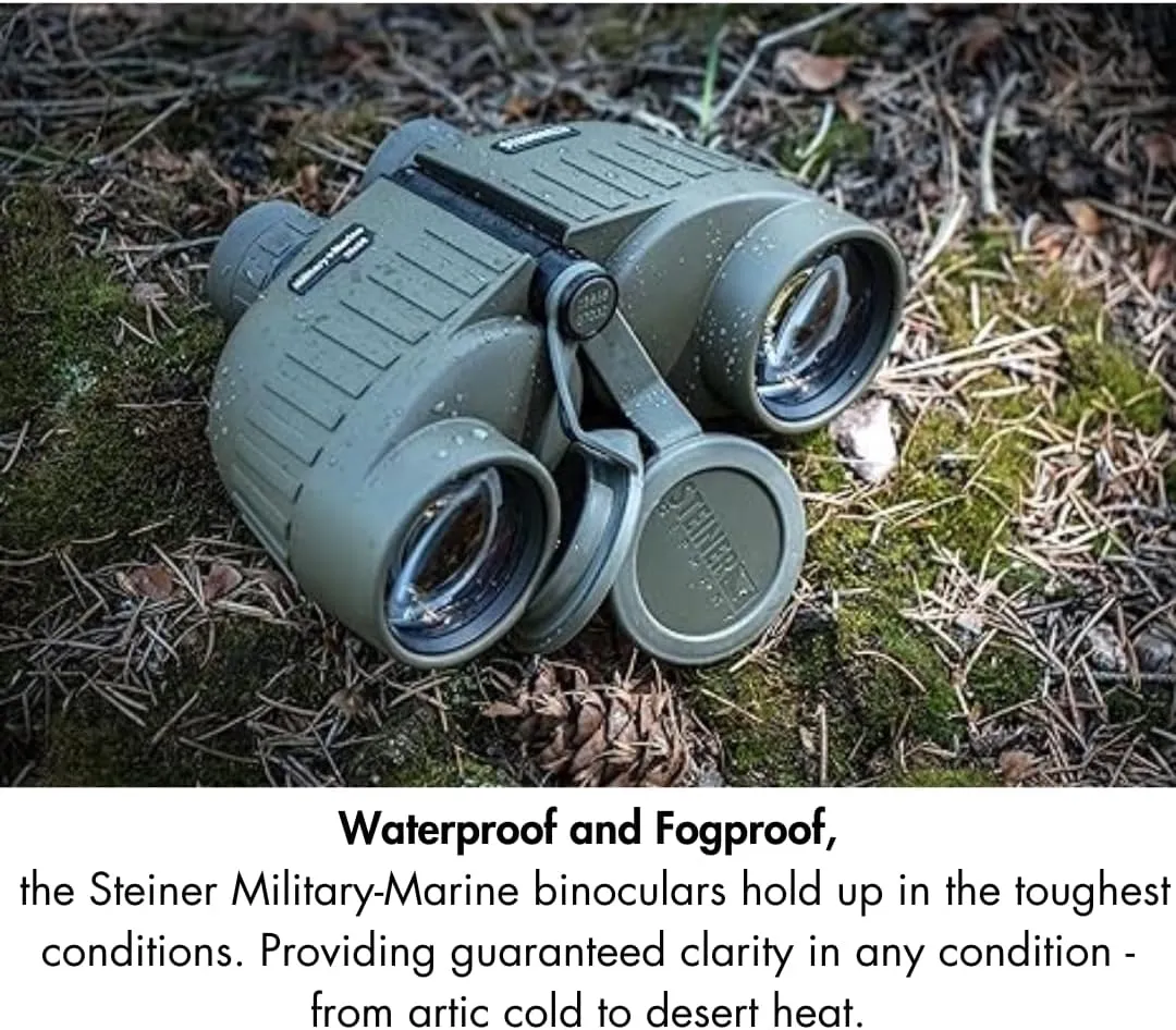Steiner Military-Marine Series Binoculars, Lightweight Tactical Precision Optics for Any Situation, Waterproof, Green, 8x30