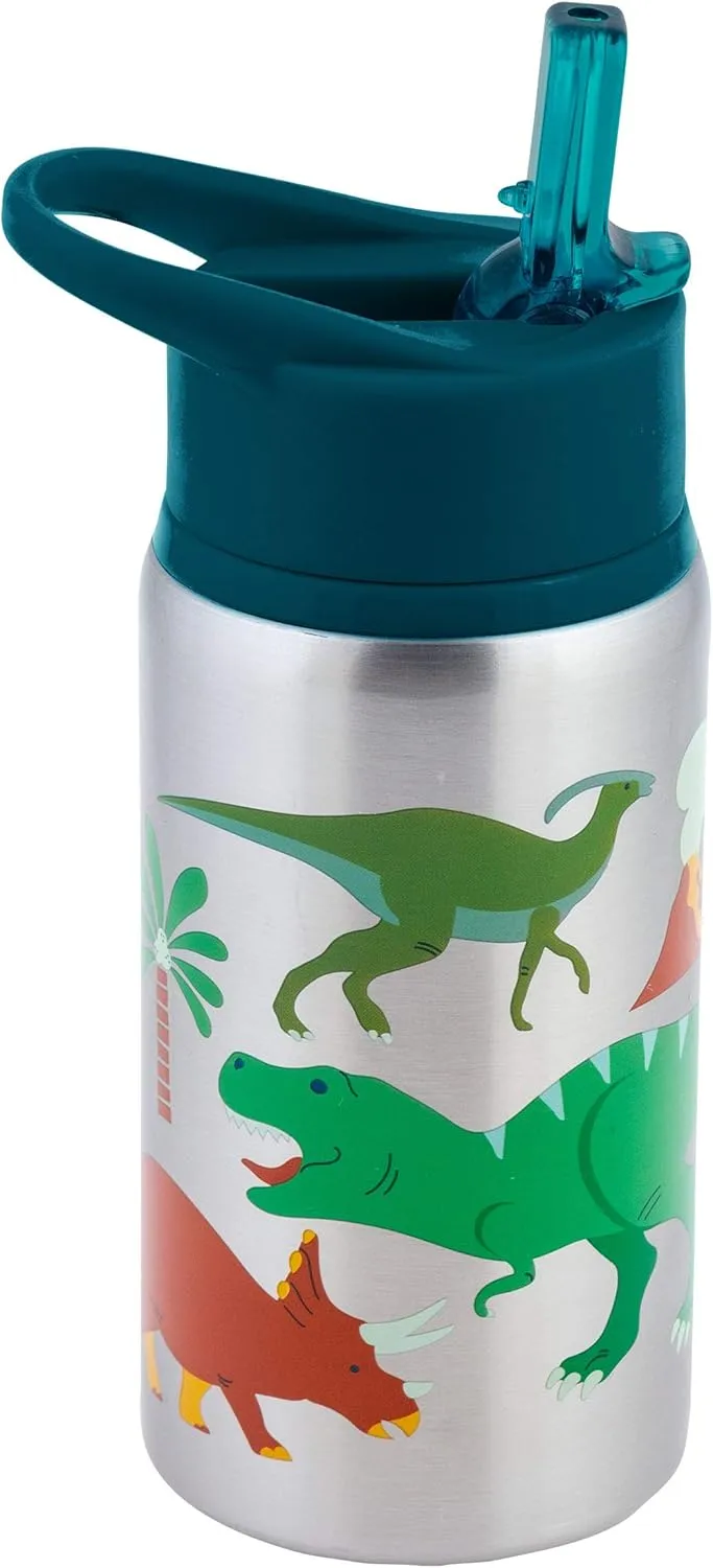 Stephen Joseph Stainless Steel Water Bottles, 18 OZ, Straw lid, Reusable tumbler, Insulated, DINO