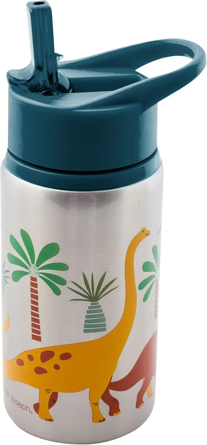Stephen Joseph Stainless Steel Water Bottles, 18 OZ, Straw lid, Reusable tumbler, Insulated, DINO