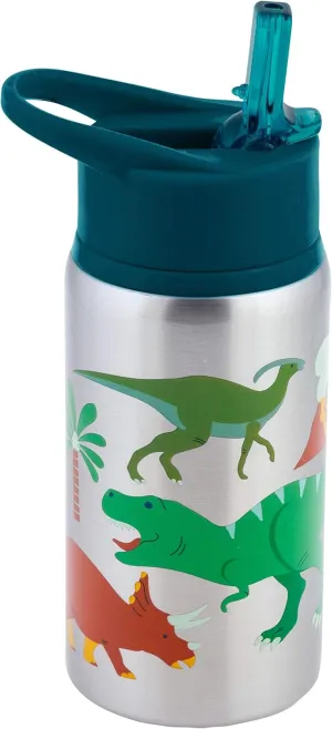 Stephen Joseph Stainless Steel Water Bottles, 18 OZ, Straw lid, Reusable tumbler, Insulated, DINO