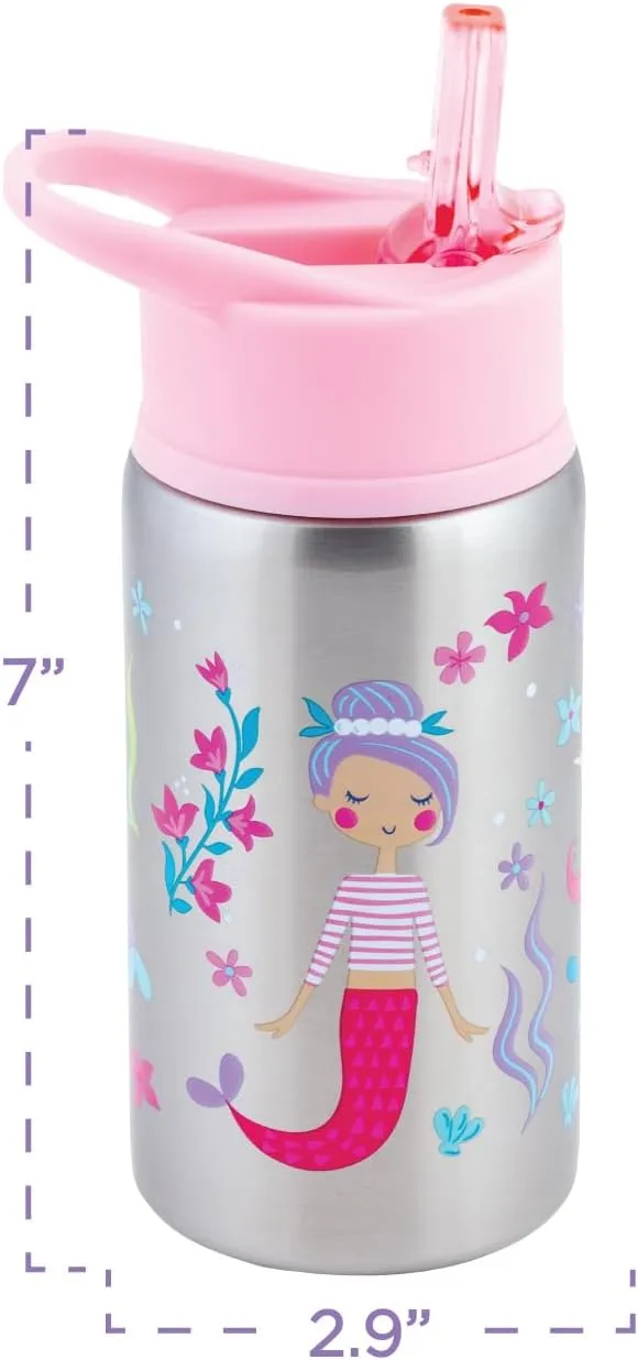 Stephen Joseph Stainless Steel Water Bottles, 18 OZ, Straw lid, Reusable tumbler, Insulated, Leopard