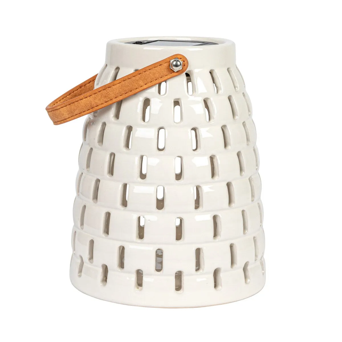Stoneware Rechargeable LED Solar Powered Waterproof Lantern - 6.5"L x 6.5"W x 8.0"H