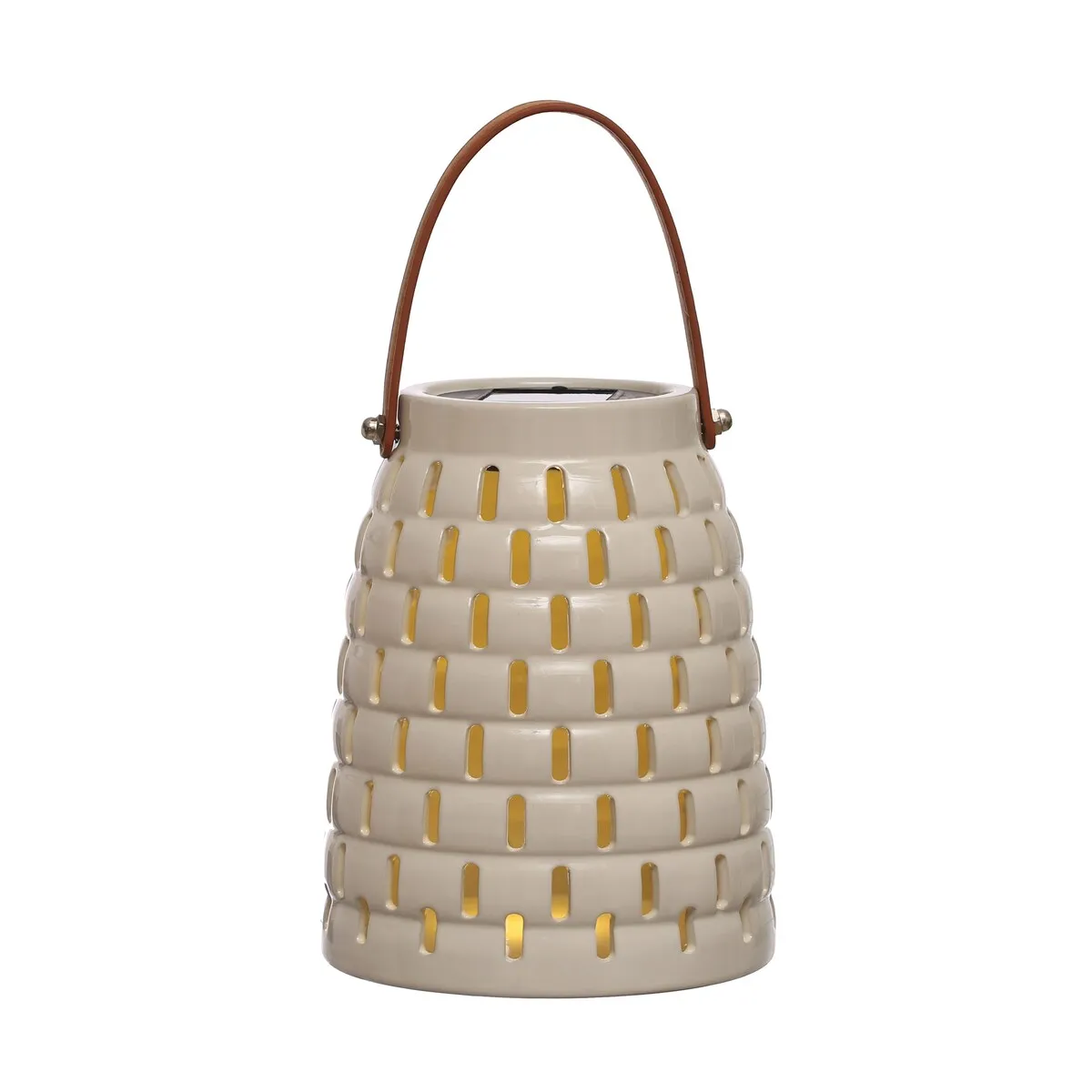 Stoneware Rechargeable LED Solar Powered Waterproof Lantern - 6.5"L x 6.5"W x 8.0"H