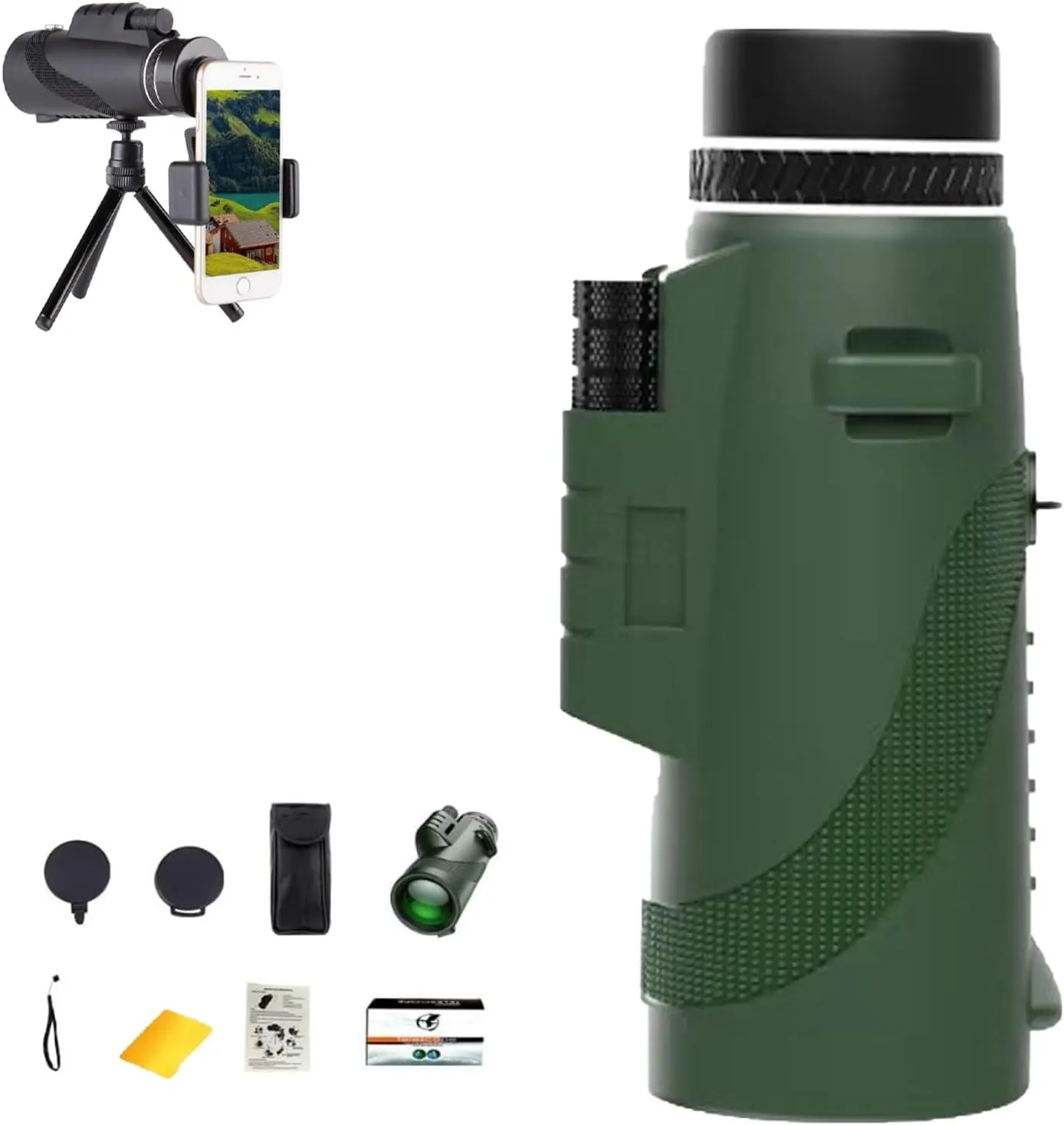 Stscope 360 Monocular, Sts cope 360 Stethoscope High Powered Telescope for Adults Long Range, Portable Night Vision Monocular with Smartphone Adapter & Tripod for Stargazing, Bird Watching, Travel(Gre