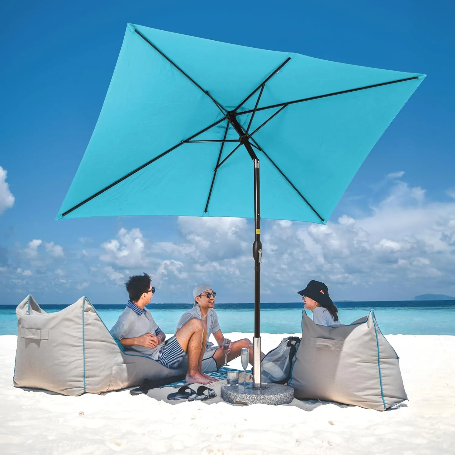 SUNVIVI OUTDOOR Patio Umbrella, 6.5' x 10' Rectangular Patio Umbrella, Metal Pole Square Outdoor Umbrella with Crank and Push Button Tilt, 6 Steel Ribs, Polyester Canopy