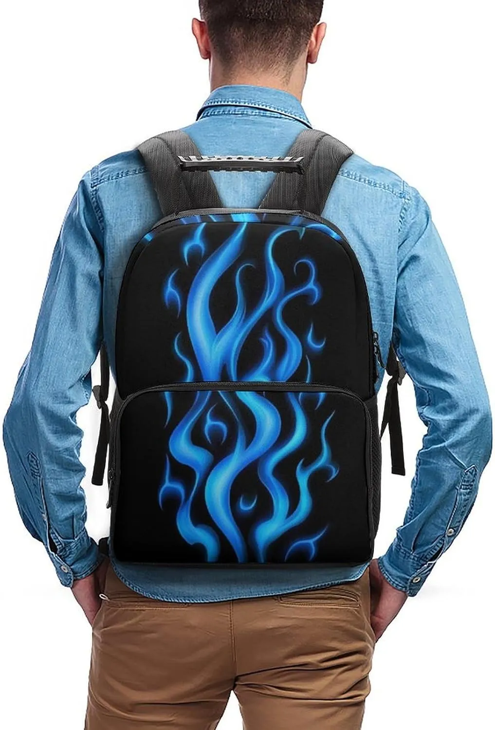 Supdreamc Adults Lightweight Blue Flame Fire Rucksacks Large Capacity Bookbag With Adjustable Shoulder Straps for Trekking Outdoors Bicycle
